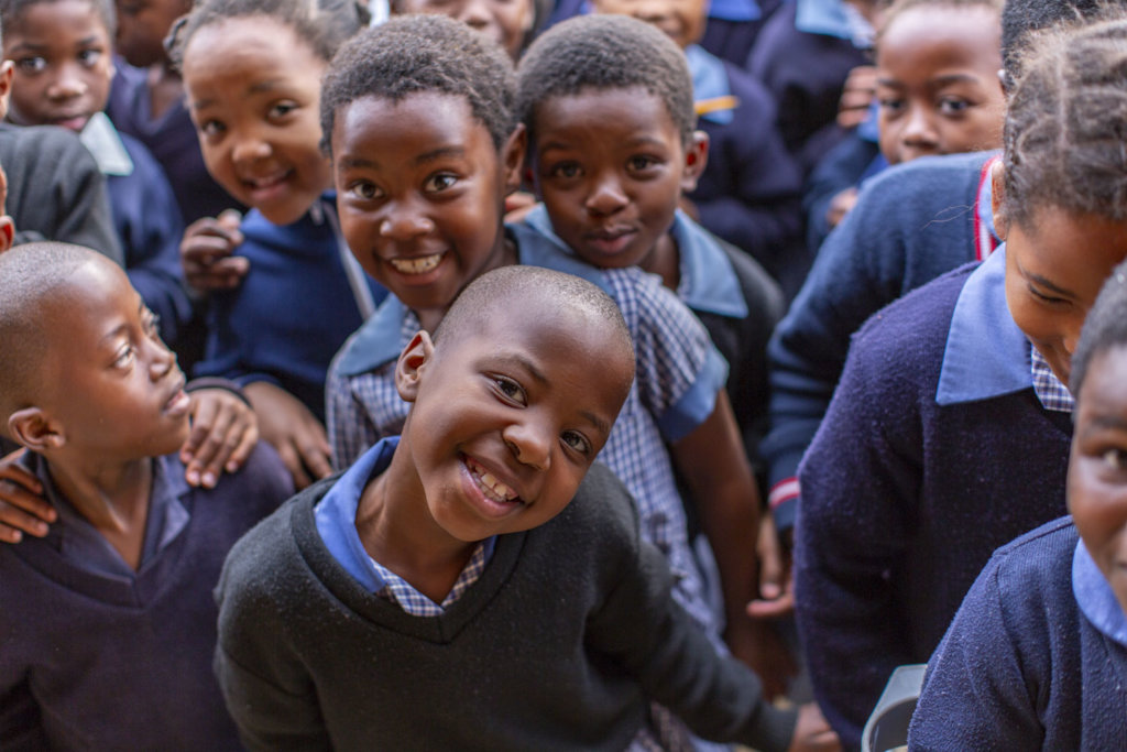 South African school children smiling